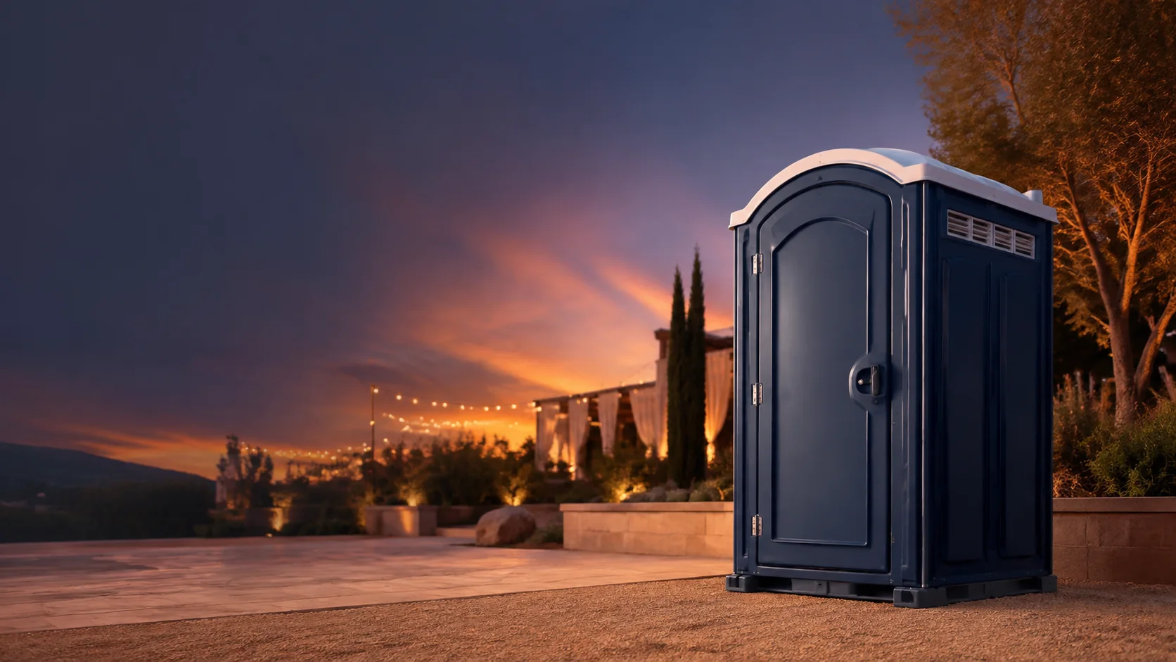 Portable restroom shown for rental planning in Stockton, CA